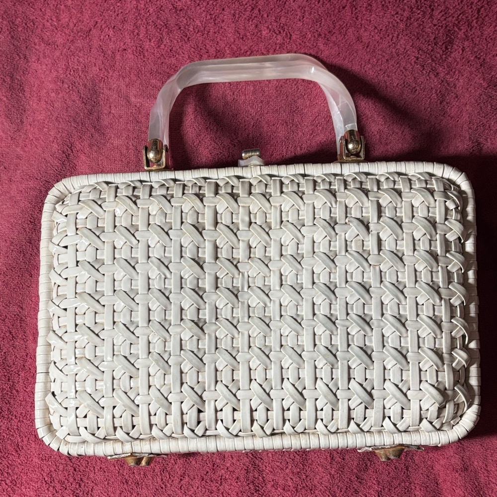 Vintage White Handbag with Clear Handles